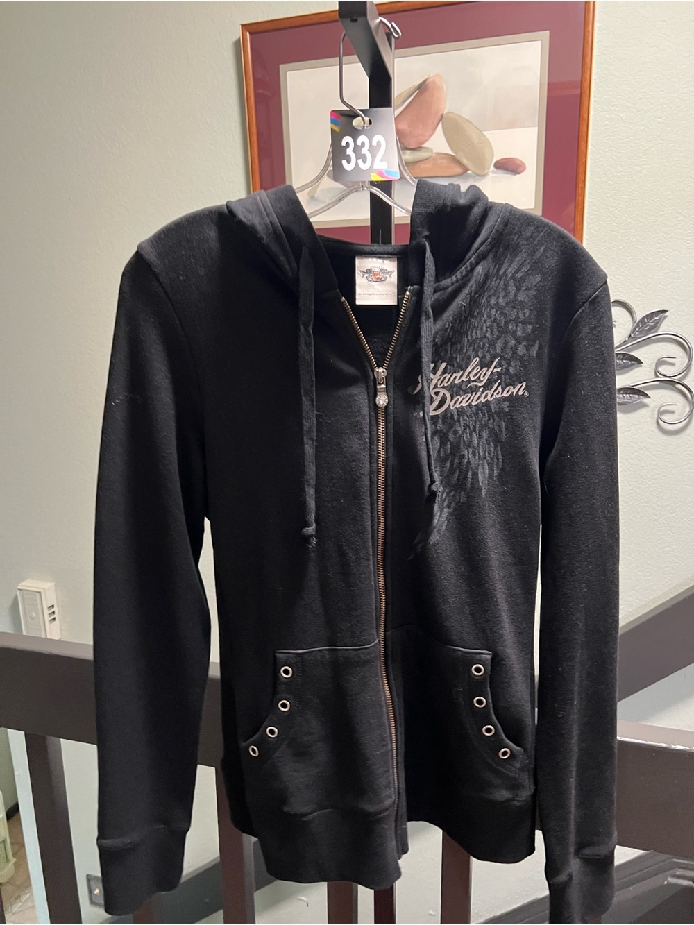 Harley-Davidson Black Zip-Up Hoodie with Grommet Pocket Detail